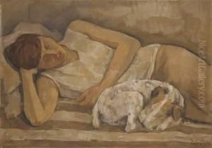 Liegende Renee Sintenis Mit Ihrem Hund Oscar Liegende Renee Sintenis Mit Ihrem Hund Oscar