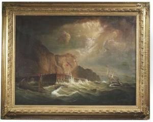 Sailing Boats In Stormy Sea At A Steep Coast by Johann Baptist Weiss