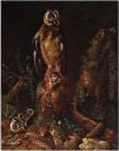 A Pine Forest With An Owl Clutching Its Prey