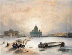 The Ice Road On The Neva Before St Isaac's Cathedral And Senate Square