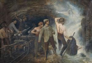 Arbeiter Beim Bau Des Lotschbergtunnels by Rudolf Johann Weiss