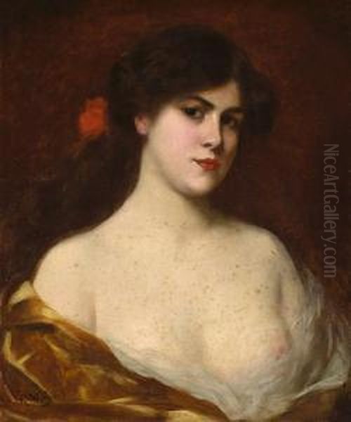 A Young Girl With A Red Flower In Herhair - view 1