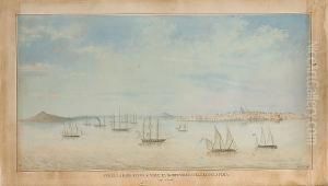 Vue Del Rade Et La Ville De Montevideo Sur La Rio Del La Plata 1825 A 1828 by Edouard Georges L. Weissandt