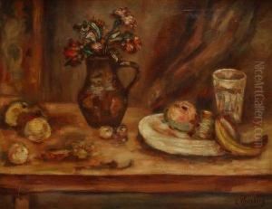 Nature Morte A La Cruche De Fleurs Et Aux Fruits by Leon Weissberg