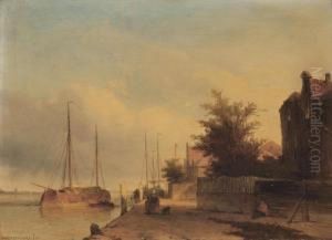 Figures On A Quayside In A Dutch Town