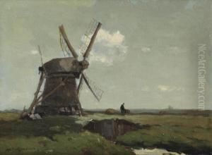 Windmill In A Polder Landscape by Jan Hendrik Weissenbruch