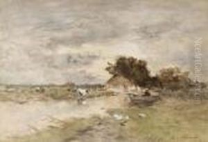A Farmhouse In A Polder Landscape by Jan Hendrik Weissenbruch