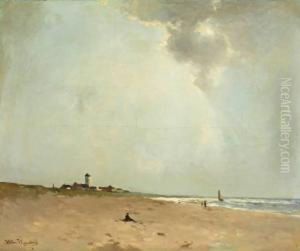 Een Dag Op Het Strand Bij Katwijk Aan Zee by Willem Johannes Weissenbruch