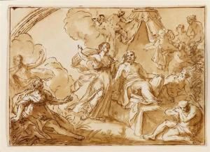 Mythological Scene With Man On His Back And Mourners. by Hans Adam Weissenkirchner