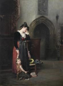 Mother And Child In A Chapel by Adolphe Weisz