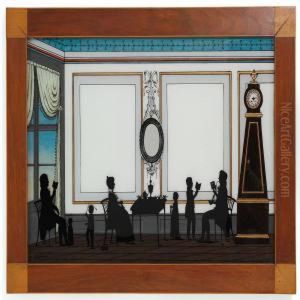 Interior With The Jensen Family In Silhouette by Joachim Gottfried Wilhelm Weitlandt