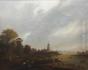 Uferlandschaft Mit Reicher Schiffs-, Figuren- Und Tierstaffage by Johann Friedrich Weitsch