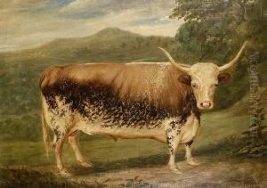 A Long Horned Bull In A Landscape by E.F. Welles
