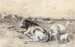 Cattle and goats in a landscape