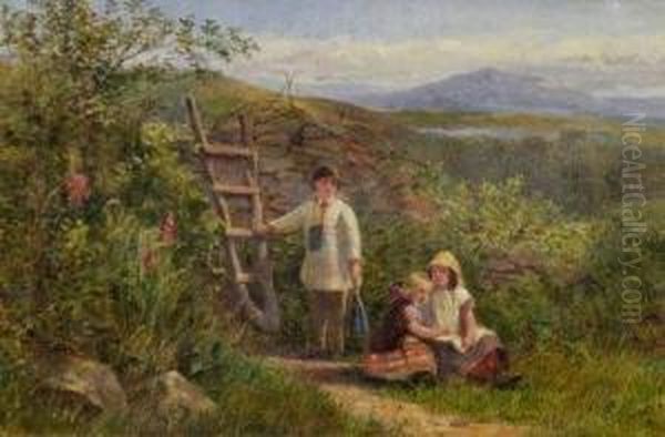 Children At A Stile In A Wooded Landscape - view 1