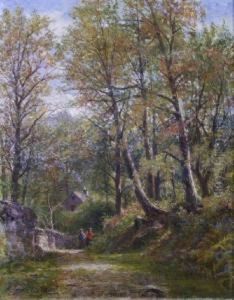 Woodland Scene With Cottage And Figures Woodland Scene With Cottage And Figures
