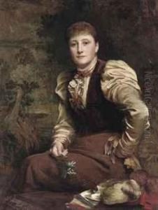Portrait Of Ruth Hodgson, Seated Three-quarter-length, In A Browndress, Holding A Spray Of Lilies Of The Valley