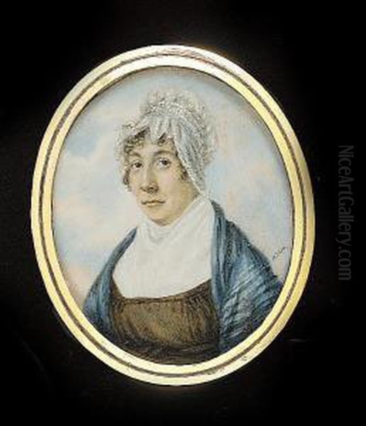 A Pair Of Portraits Of A Lady And Gentleman: She, Wearing Brown Dress With White Fichu, Blue Shawl And White Bonnet; He, Wearing Black Coat And White Cravat - view 1