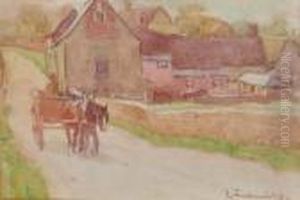 Horse Drawn Cart On A Country Road by John Sanderson Wells