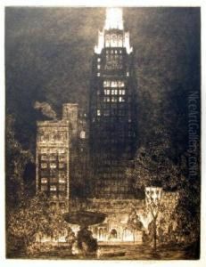 American Radiator Building At Night; Twilight, Bryant Park by Horace Devitt Welsh