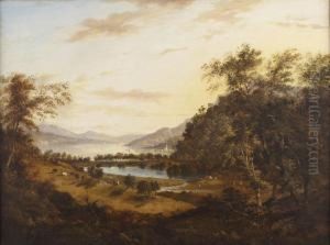 A Panoramic Highland Landscape With Distant Lochside Town by Elizabeth Wemyss Nasmyth