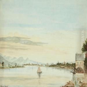 View Of The Rhine by Heinrich E Wenck