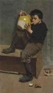 Little Vagabond Drinking From Jug by Theodore Wendel