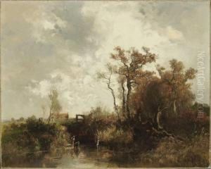 Bauernpaar Am Dorfbach. by Joseph Wenglein