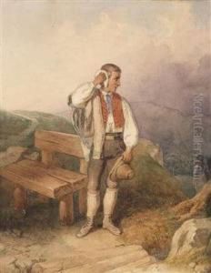 A Treveeler At Resting Place by Johann Baptist Wengler