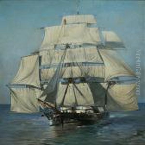Seascape With Sailingship In Calm Waters - view 1
