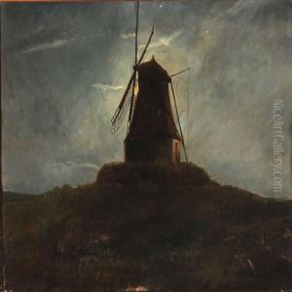Late Evening With A View To A Mill In Moonlight - view 1