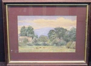 Farmhouse With Mountains In The Distance by Daniel F. Wentworth
