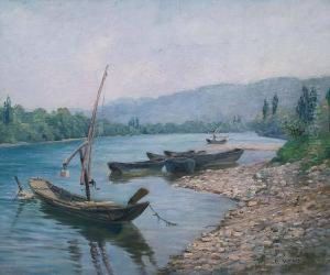 Isarlandschaft Mit Booten Am Ufer by Emilie Wenz Eyth
