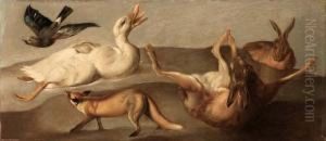 Uccello In Volo, Papera, Volpe E Due Conigli by Peter Wenzel