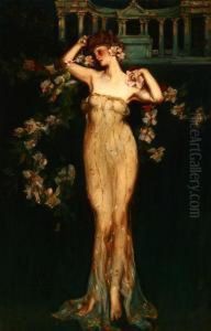 Flora, Belle Epoch Woman In Semi-transparent Gown by Albert B. Wenzell