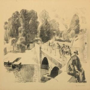 People On A Bridge by Erik Werenskiold