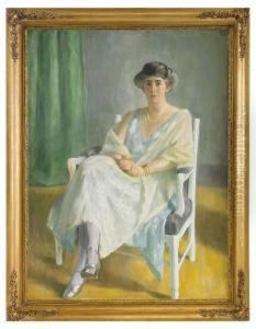 Portratt Forestallande Elegant Dam Sittande I Karmstol by Erik Werenskiold