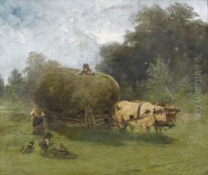 Ochsengespann Mit Heuwagen Und Figurenstaffage