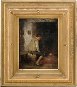 Boy By Afireplace by Oscar Wergeland