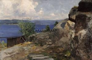 Fjordlandskap I Solskinn Olje Pa Lerret by Oscar Wergeland