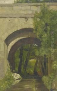 Forest Landscape With A Bridge by Ludwig Werlen