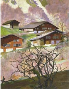 Chalets Dans Un Paysage A L'arbuste Gris
