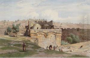 Townspeople At The Temple Of Luxor by Carl Friedrich H. Werner