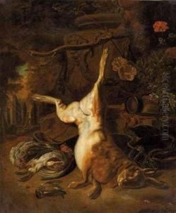 Stillleben Mit Hasen Und Feldhuhnern Vor Landschaft by Franz Werner Tamm