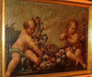 Two Putti Holding A Garland Of Flower by Franz Werner Tamm