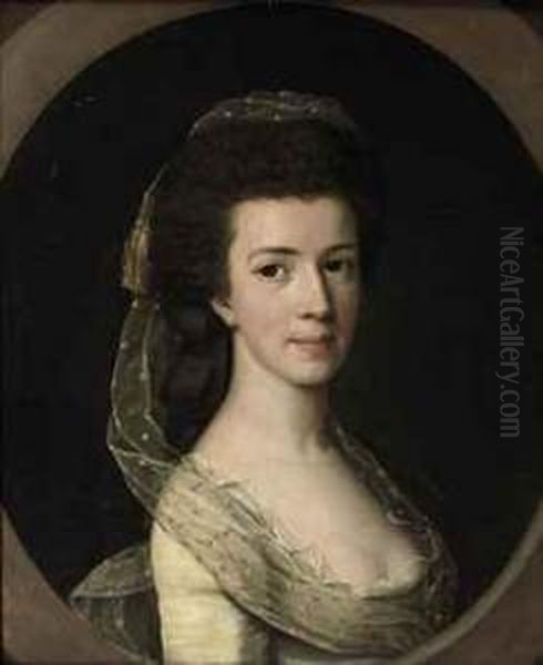 Portrait Of A Lady, Bust-length, In A White Dress And A Lace Veil,in A Painted Oval - view 1