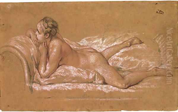 A female nude reclining on a chaise-longue - view 1