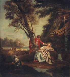 Amorous shepherds in a landscape by Francois Boucher