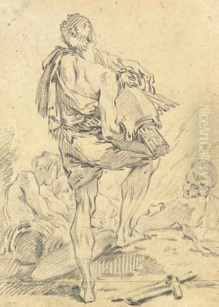 A Roman man carrying fasces and arms, seen from behind - view 1