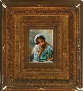 Spanish Girl Holding A Fan by Manuel Wessel De Guimbarda